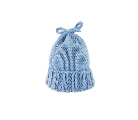 Baby Knitted Hat Plain Blue (3-6mths)