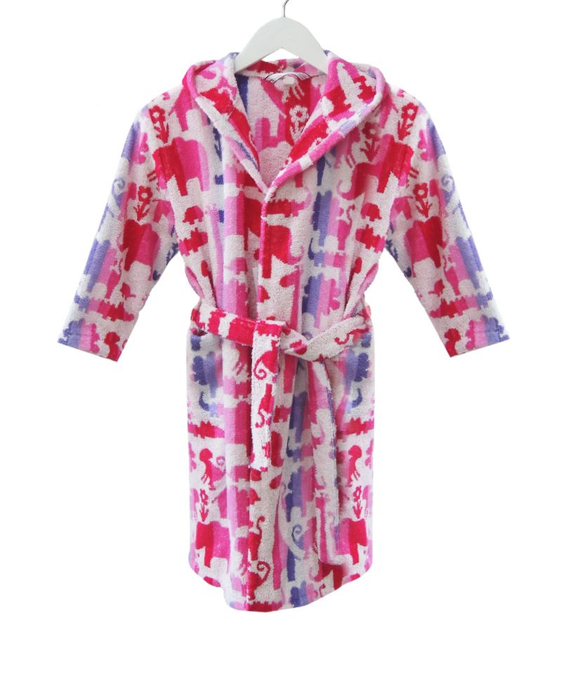 Bath Towelling Robe Hooded Zoo Pink (8yrs)