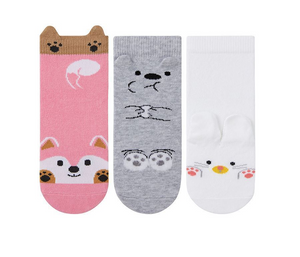 Girls Cute Animals 3D Ankle Socks 3Pk (2-6yrs)