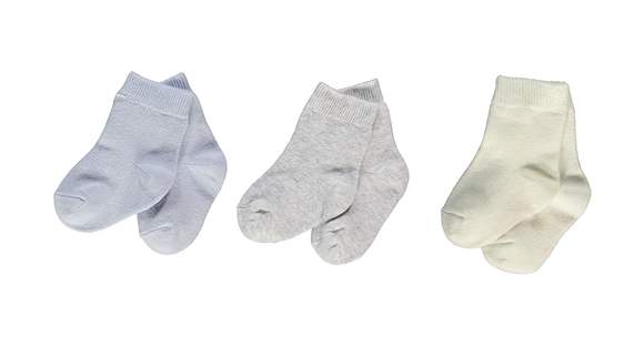 Bebetto Baby Boy Socks Ankle High 3Pk Grey-Blue-Ivory (0-6mths)