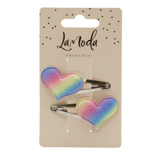 LaModa Princess Girls Clips Hearts Rainbow 2Pk