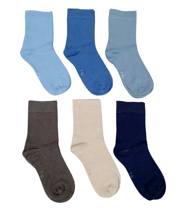 Little Team Cotton Rich Seamless Socks 6Pk Blue Plain (5-10yrs)