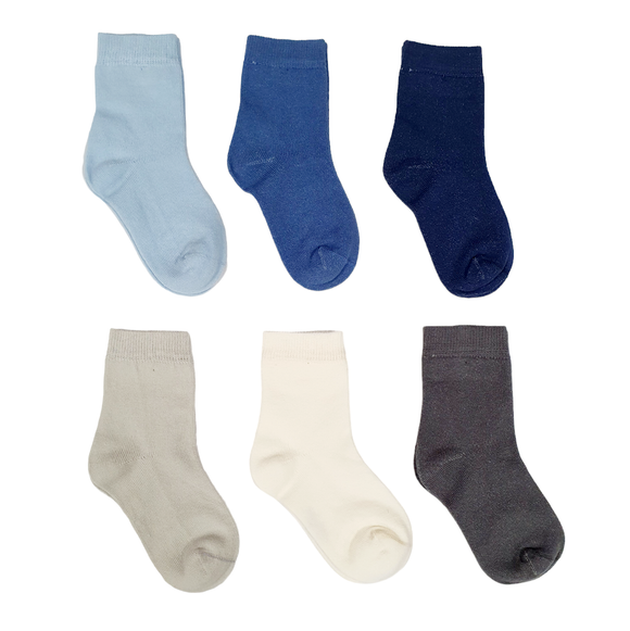 Little Team Cotton Rich Seamless Socks 6Pk Blue Plain (0-4yrs)