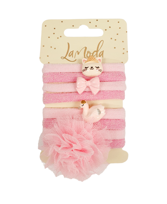 LaModa Princess Girl Hair Elastics Swan Pink 8Pk