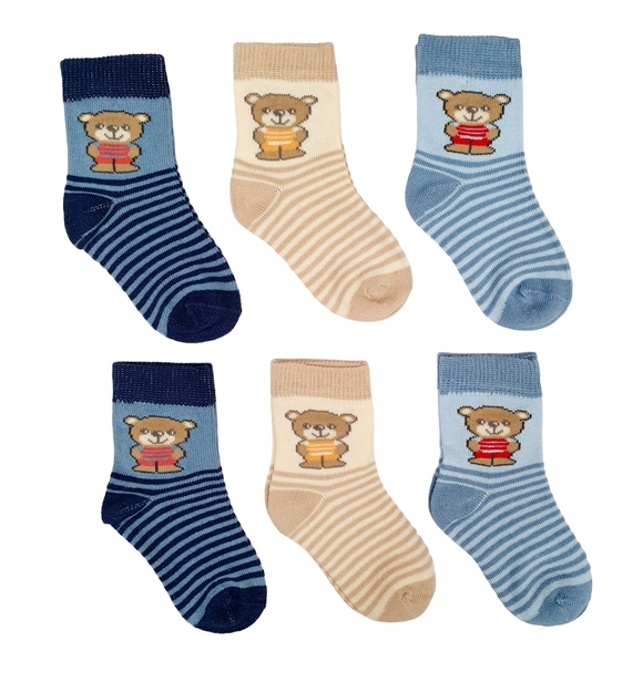 Little Team Cotton Rich Seamless Socks 6Pk Bear Striped (0-12mths)