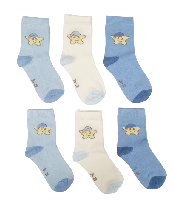 Little Team Cotton Rich Seamless Socks 6Pk Star Blue (1-10yrs)