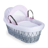 Clair de Lune Grey Wicker Moses Basket Stars And Stripes Pink