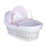 Clair de Lune White Wicker Moses Basket Stars And Stripes Pink