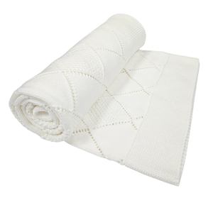 Bebetto Cotton Knitted Pointelle Baby Blanket Cream