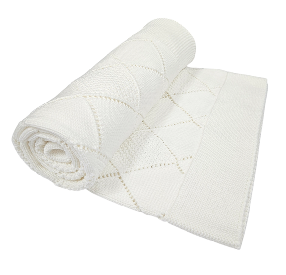Bebetto Cotton Knitted Pointelle Baby Blanket Cream
