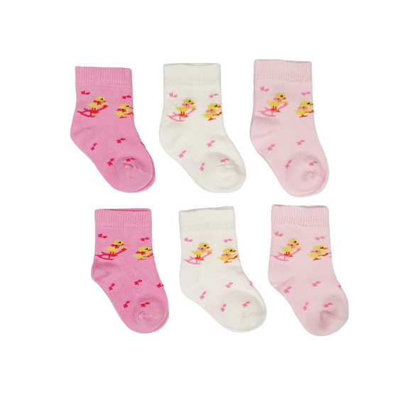 Little Team Cotton Rich Seamless Socks 6Pk Pink Ducks (0-12mths)