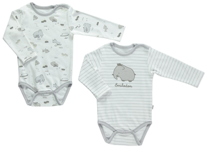 Bebetto Long Sleeve Bodysuits Grey Print 2-Pack (12-36mths)