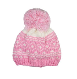 Pom Pom Beanie Hat Fair Isle Pattern Pink (6-18mths)