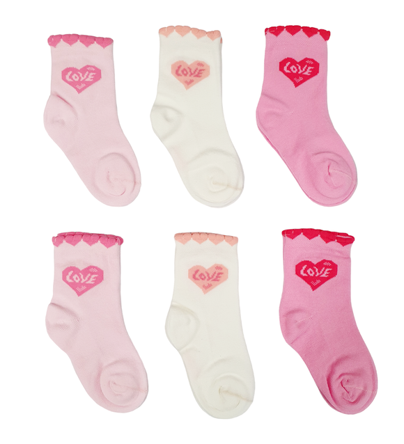 Little Team Cotton Rich Seamless Socks 6Pk Love Heart (1-12yrs)