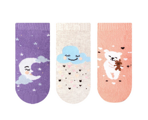 Baby Girl Ankle Socks Moon Purple 3Pk (0-12mths)