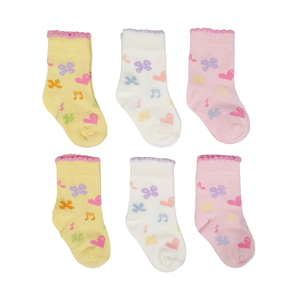 Little Team Cotton Rich Seamless Socks 6Pk Musical Notes (0-12mths)