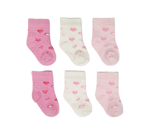 Little Team Cotton Rich Seamless Socks 6Pk Pink Hearts (0-12mths)