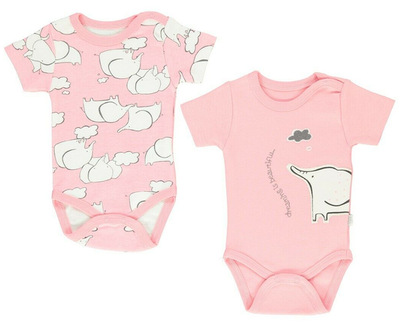 Bebetto Bodysuits Elephant Pink 2-Pack (0-12mths)