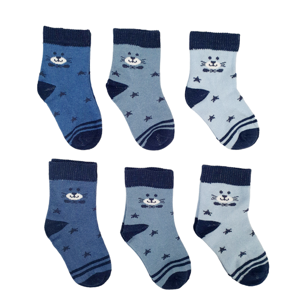 Little Team Cotton Rich Seamless Socks 6Pk Stars on Blue (0-12mths)