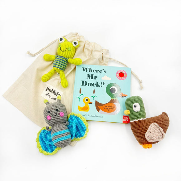 Pebble Where’s Mr Duck Book And Toys Story Sack