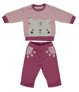 Bebetto Top and Trousers Fleece Set Pink Bear (6mths-2yrs)