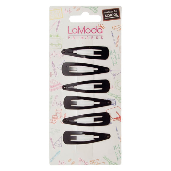 LaModa Princess Back to School Girls Clips Black Plain 6Pk