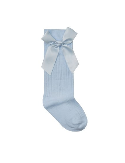 Baby Girl Knee High Socks Satin Bow Blue