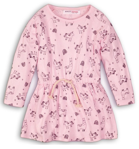 Minoti Girls Long Sleeve Dress Pink Llama (9-24mths)