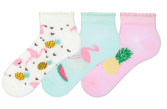 Girls Trainer Socks Flamingo 3Pk (2-10yrs)