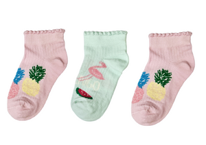 Girls Trainer Socks Flamingo Pink Green 3Pk (3-4yrs)