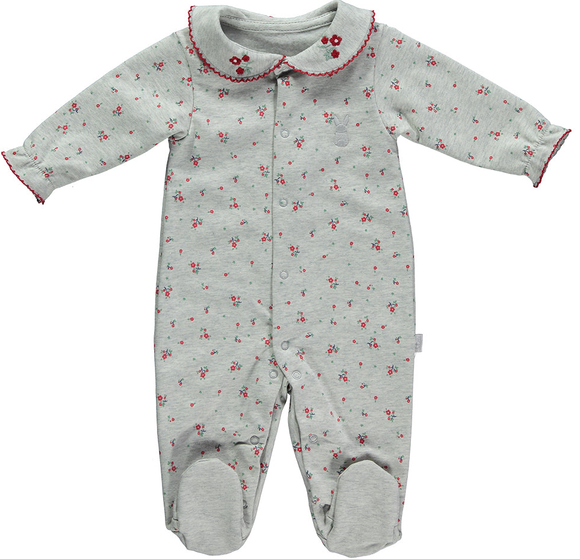 Bebetto Cotton Sleepsuit Grey Floral (0-9mths)