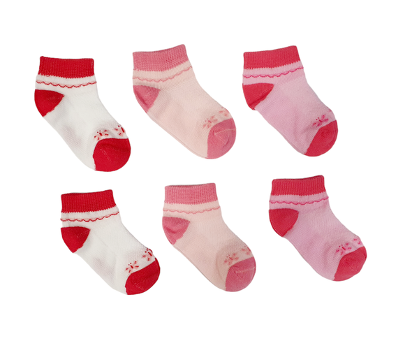 Little Team Cotton Rich Trainer Socks 6Pk Pink Flower (0-12mths)