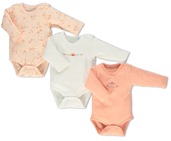 Bebetto Long Sleeve Bodysuits Flowers 3-Pack (0-12mths)