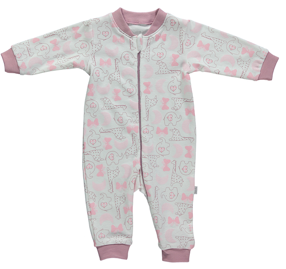 Bebetto Zip Cotton Sleepsuit Giraffe Pink (0-12mths)