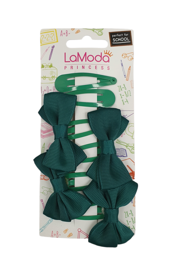 LaModa Princess Back to School Girls Bow Clips Green Plain 6Pk