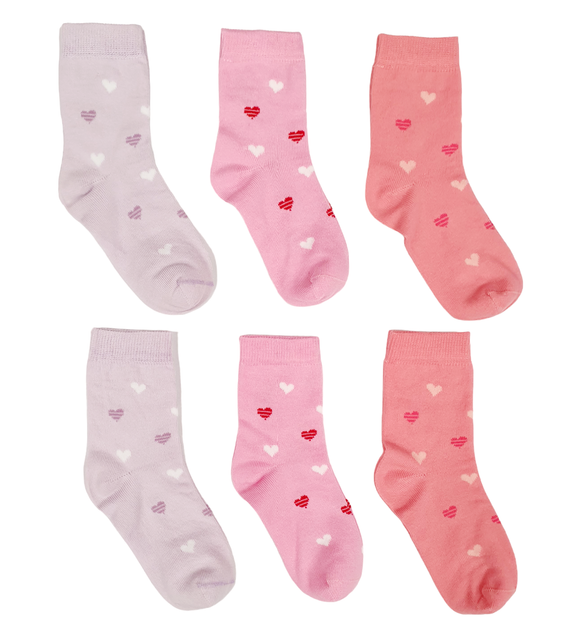 Little Team Cotton Rich Seamless Socks 6Pk Hearts Pink (1-10yrs)
