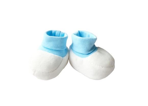 Baby Plush Soft Booties Ivory with Blue (0-6mths)
