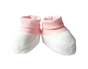 Baby Plush Soft Booties Ivory with Pink (0-6mths)