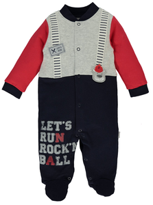 Bebetto Colour Block Sleepsuit Bear Navy Red (3-9mths)