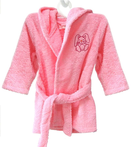 Bath Towelling Robe Hooded With Embroidery Pink (2yrs)