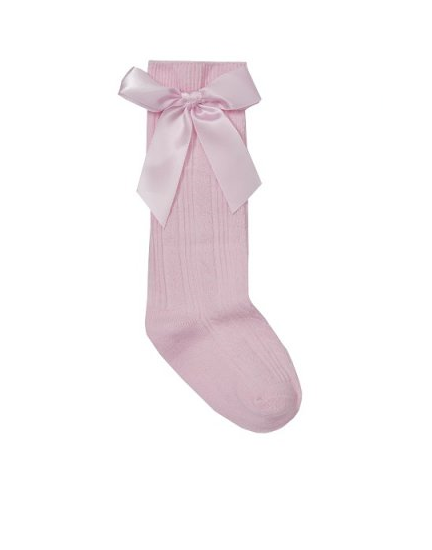Baby Girl Knee High Socks Satin Bow Pink
