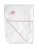 Baby Hooded Square Towel White With Pink Embroidery 90/90cm