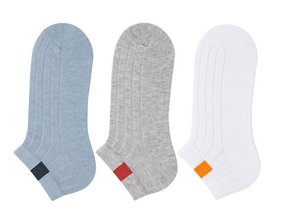 Boys Trainer Socks White Grey Blue Plain 3Pk (6-12yrs)