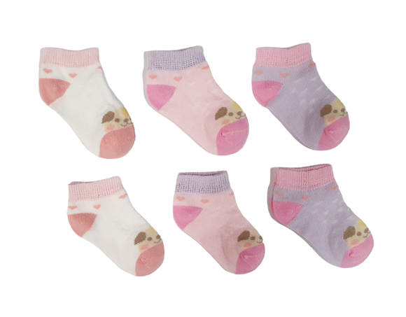Little Team Cotton Rich Trainer Socks 6Pk Pink Puppy (0-12mths)