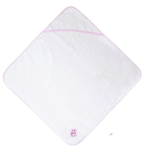 Baby Hooded Square Towel White With Pink Embroidery 90/90cm