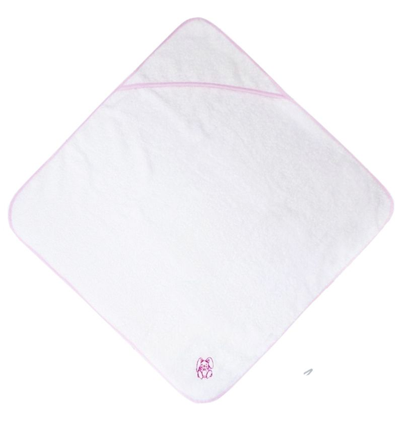 Baby Hooded Square Towel White With Pink Embroidery 90/90cm