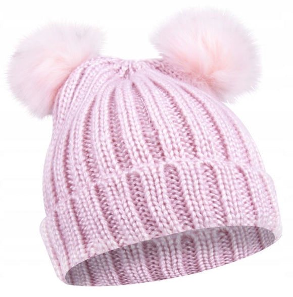Double Pom Pom Girls Winter Hat Pink (4-6yrs)