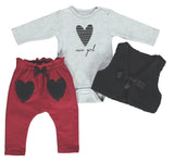 Bebetto Bodysuit, Joggers and Faux Fur Sleeveless Jacket Set (6mths-2yrs)