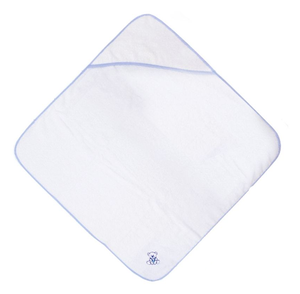 Baby Hooded Square Towel White With Blue Embroidery 90/90cm