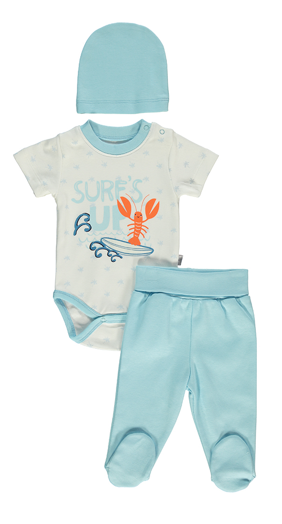 Bebetto Bodysuit, Leggings and Hat Set Surf Blue 3-Piece (0-9mths)